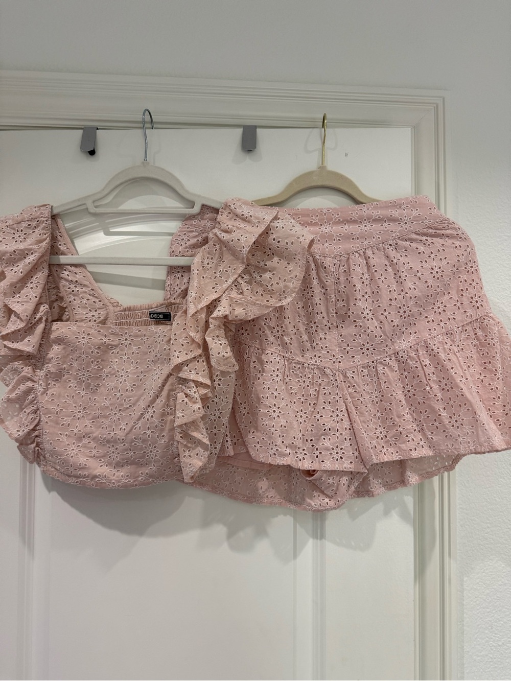 BCBGeneration Blush Eyelet Ruffle Crop Top & Skirt Set